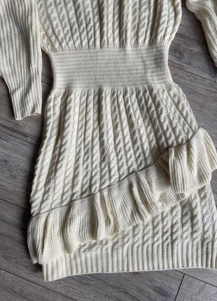Трендовое трикотажное вязаное платье свитер с горловиной воланами shein2 фото