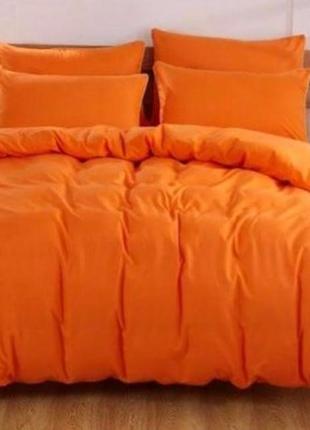 Сімейний однотонний комплект постільної білизни кораловий оранжевий помаренчевий бязь голд люкс віталіна
