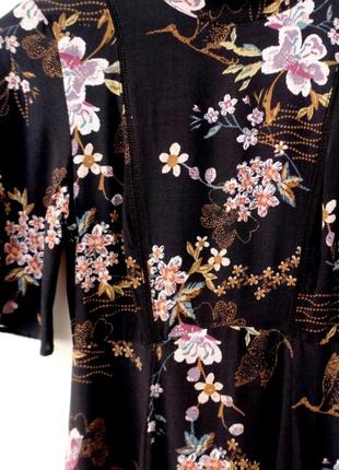 Черное вискозное миди платье f&amp;f с цветочным принтом в стиле зара4 фото