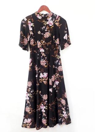 Черное вискозное миди платье f&amp;f с цветочным принтом в стиле зара3 фото