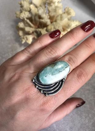 Кільце натуральний ларимар . ларимар в сріблі каблучка з ларимаром. розмір 17,5. індія.
