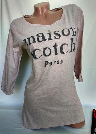 Удлиненная футболка,  рукав 2/3, принт надписи, 100% хлопок  р. s/m , от maison scotch