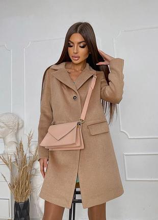 Пальто кашемировое с подкладкой весеннее бежевое коричневое с карманами на пуговицах миди удлиненное прямое пиджак жакет блейзер курточка парка