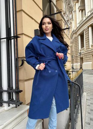 Женское кашемировое пальто длинное черное с поясом бежевое синее коричневое голубое5 фото