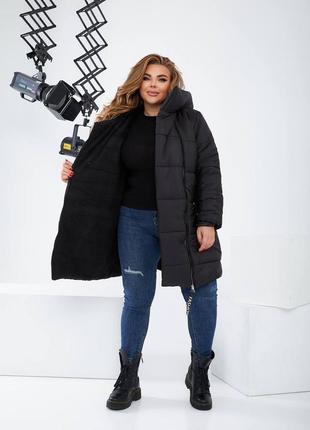 Куртка женская зимняя удлиненная с капюшоном с теплой подкладкой большие размеры3 фото