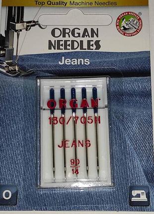 Иглы швейные для джинса organ jeans №90/100 для бытовых швейных машин блистерная упаковка 5 штук1 фото