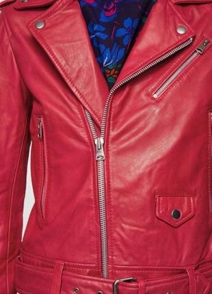 Кожаная куртка mango р. s, оригинал косуха с лацканами,курточка красная кожа3 фото