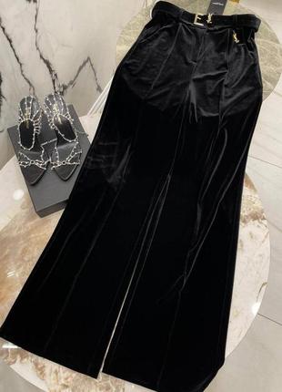 Штани брюки в стилі ysl велюр з поясом класика клеш палаццо чорні