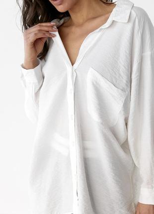 Базовая классическая женская белая блузка рубашка оверсайз прямого фасона3 фото