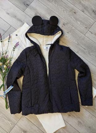 Женская демисезонная стеганая куртка с флисовой пушистой подкладкой mickey mouse ( размер 38)
