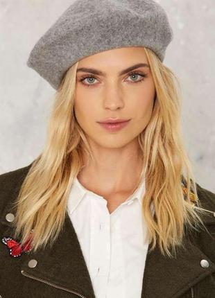 Беретик беретка берет змішаний шерстяний шерсть сірий вовняний новий якісний