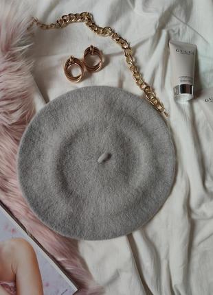 Беретик беретка берет змішаний шерстяний шерсть сірий вовняний новий якісний