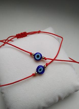 Червона нитка + оберіг від пристріту, браслет на руку з намистиною "турецьке око"