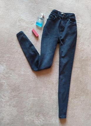 Базовые качественные стрейчевые чорно серые джинсы скинни высокая талия1 фото