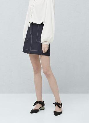 Міні-спідниця з кишенями ,а-силует, бавовна,mango