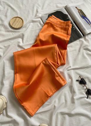 Стильные шелковые брюки, омарчикового цвета/высокая посадка1 фото