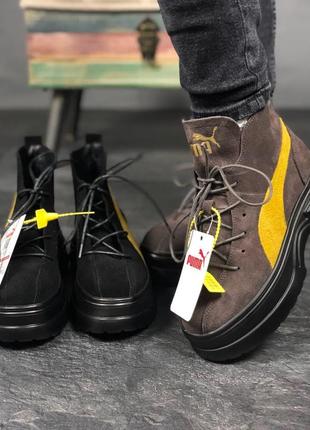 Женские кроссовки puma spring boots brown yellow black / smb3 фото