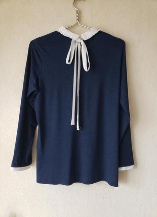 Очень милая трикотажная  блуза- лонгслив с контрастным воротничком  питер пен blue chameleon 16uk3 фото