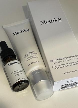 Medik8 balance moisturiser & glycolic acid activator безолійний зволожувальний крем із пробіотиками medik8