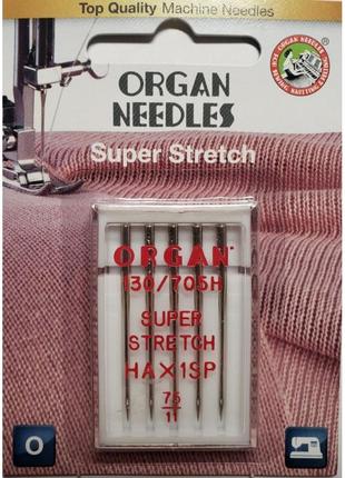 Голки швейні для стрейча, лайкри organ super stretch №75 для побутових швейних машин блістерна упаковка 5 штук