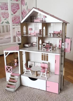 Великий будиночок для ляльок лол та барбі з меблями та ліфтом1 фото