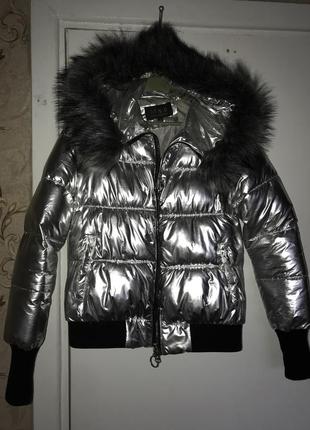 Куртка курточка тепла коротка серебро фольга2 фото