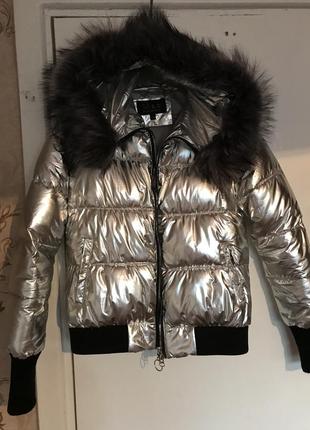 Куртка курточка тепла коротка серебро фольга6 фото