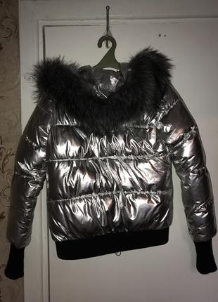 Куртка курточка тепла коротка серебро фольга7 фото