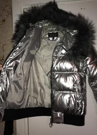 Куртка курточка тепла коротка серебро фольга8 фото