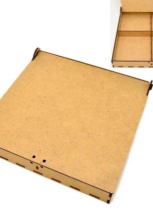Коробка з 4 осередками 21х21х3см подарункова упаковка із мдф крафтова дерев'яна коробочка для подарунка happy birthday3 фото