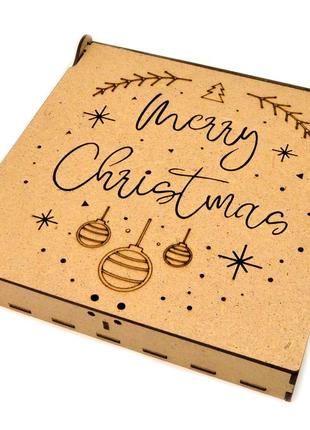 Коробка з 4 осередками 21х21х3см подарункова упаковка із мдф крафтова дерев'яна коробочка для подарунка merry christmas2 фото