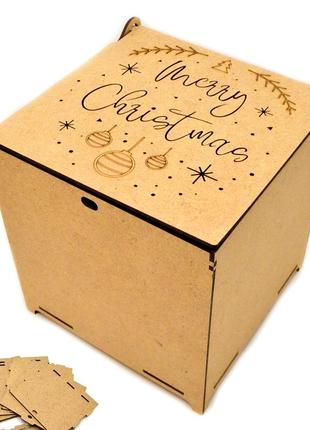 Коробка (в разобранном виде) мдф 16х16см деревянная подарочная коробочка "merry christmas" для подарка2 фото