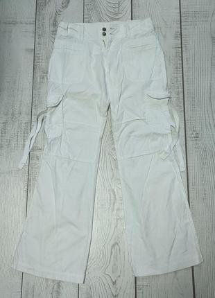 Штаны, брюки, свободные, белые, летние, с карманами