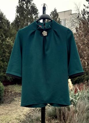 Розкішна блуза смарагдового кольору1 фото