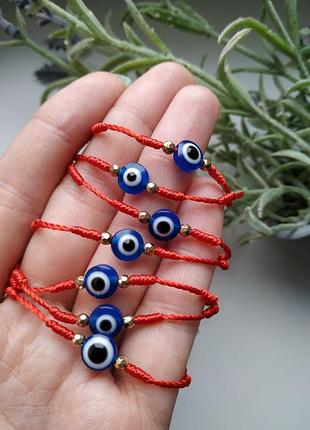 Браслет красная нить с турецким глазом, оберег