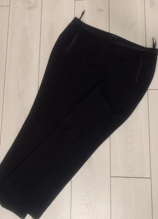 Брюки штаны классические прямые с эко кожей база черные1 фото