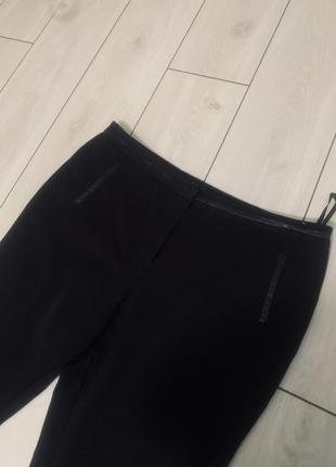 Брюки штаны классические прямые с эко кожей база черные10 фото