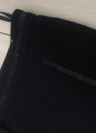 Брюки штаны классические прямые с эко кожей база черные3 фото
