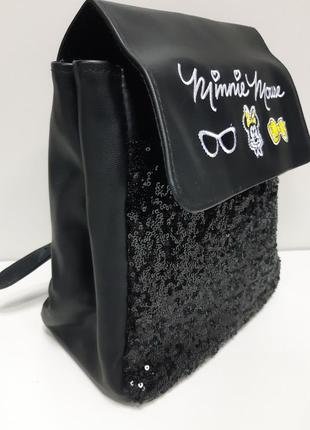 Рюкзак  детский городской черный с пайетками эко кожа оригинал3 фото