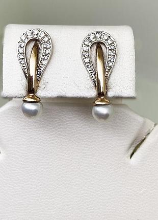 Сережки золотые с кубическим цирконием и жемчугом 3,47 г