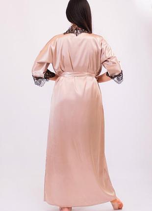 Шелковый домашний комплект халат длинный+пеньюар атлас шелк,красивая домашняя одежда4 фото