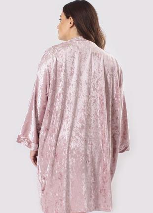Велюровый женский комплект для дома халат+пеньюар  розовый/розовый4 фото