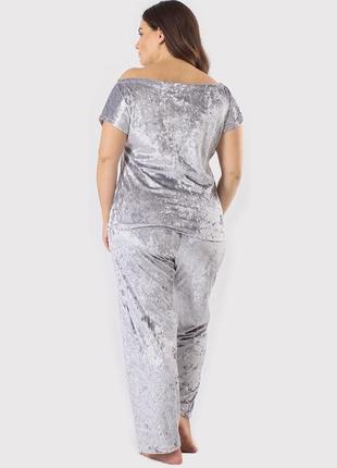 Женский комплект велюровый (футболка + штаны)  серый4 фото