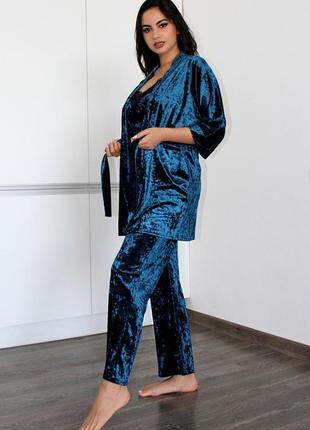 Большие размеры!домашняя одежда, велюровый комплект для сна халат и пижама( майка+штаны)2 фото