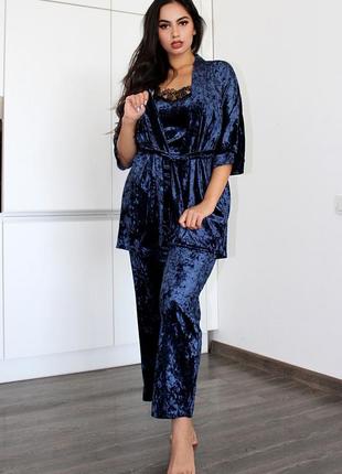 Большие размеры!домашняя одежда, велюровый комплект для сна халат и пижама( майка+штаны)5 фото