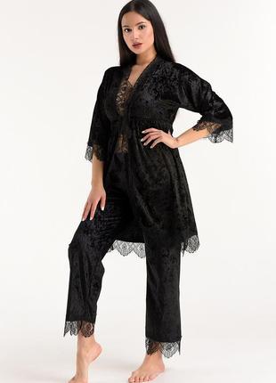 Велюровый комплект для дома халат и брюки (17111-144)