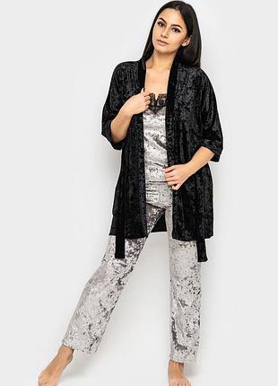 Домашняя велюровая пижама большие размеры с брюками и халат-набор одежды для дома.