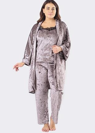 Домашний комплект велюровый (халат+майка+штаны)