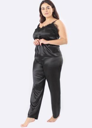 Шелковый домашний комплект брюки+майка+халат шелк афина тройка черный/черный8 фото
