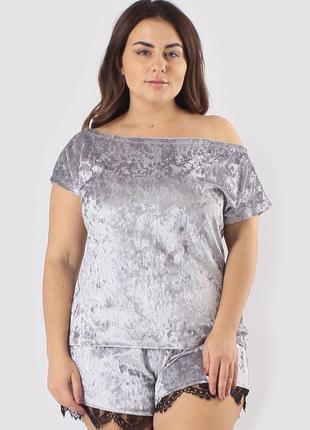 Комплект велюровый женский (футболка + шорты) для сна и дома фуксия10 фото